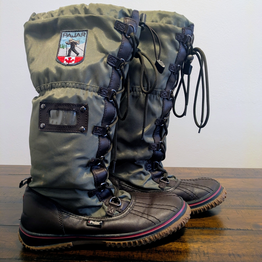 Pajar Green and Brown Lace Up Tall Winter Boots  Women’s - Waterproof and Lined